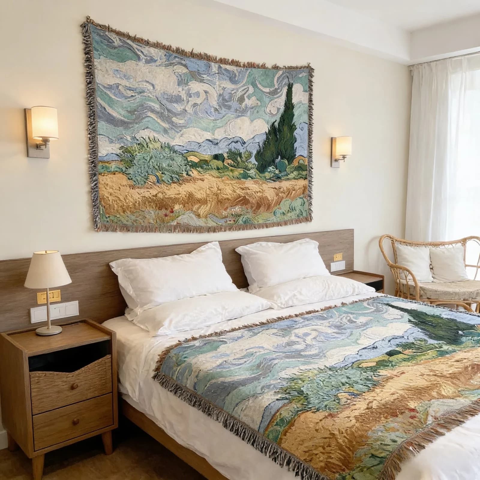 Coperta Tappeto Intrecciato Stile Van Gogh per Divano e Parete
