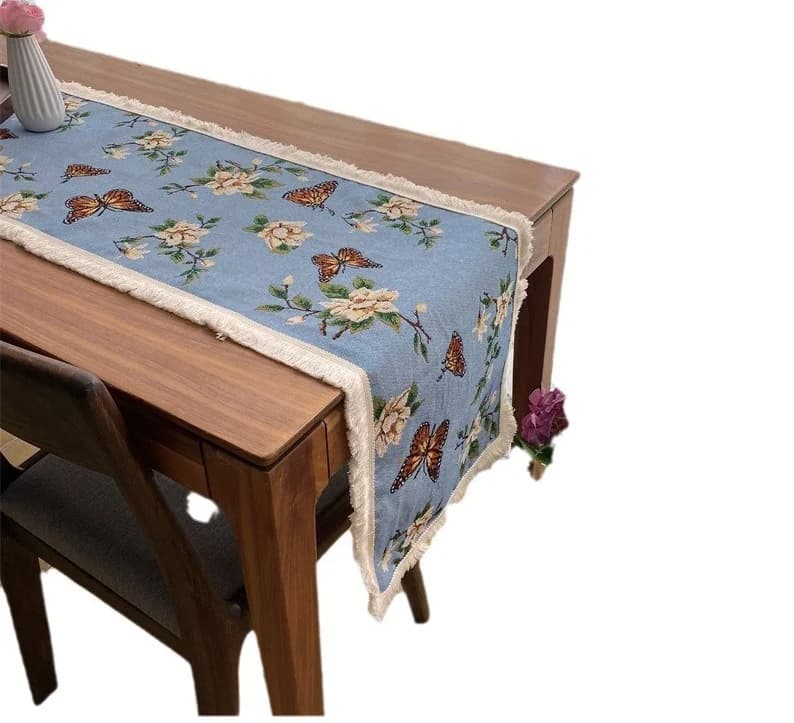 Runner da Tavola Stile Country Americano con Stampa Floreale e Farfalle