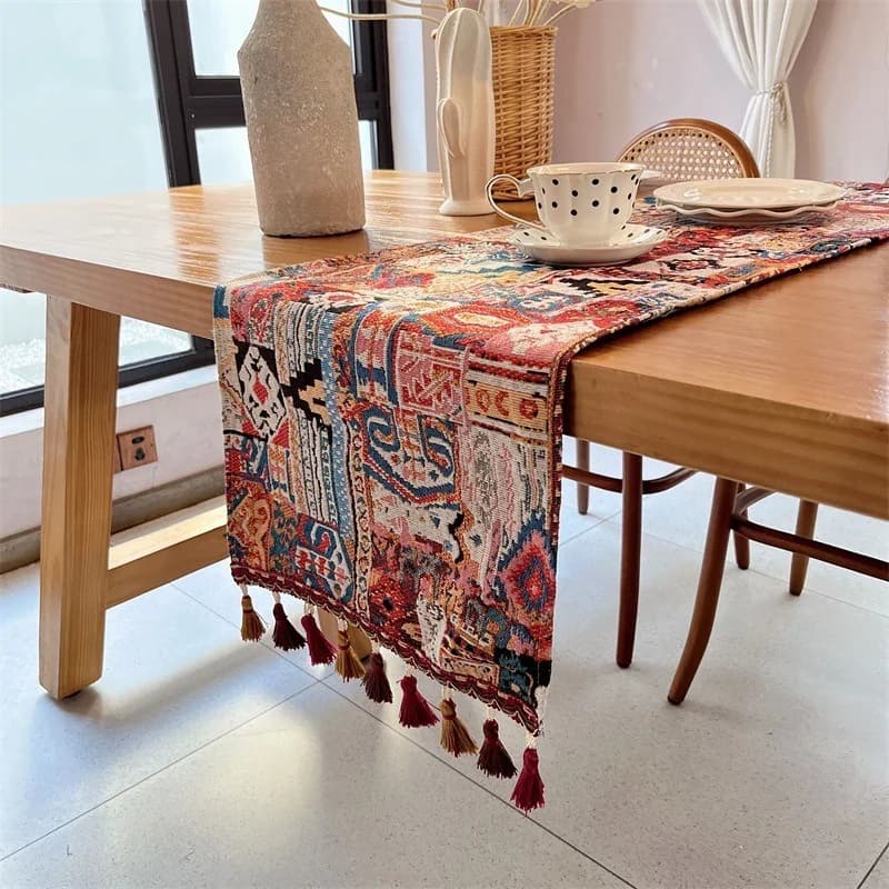 Runner da Tavolo in Mistura Cotone Bohemien con Motivo Geometrico