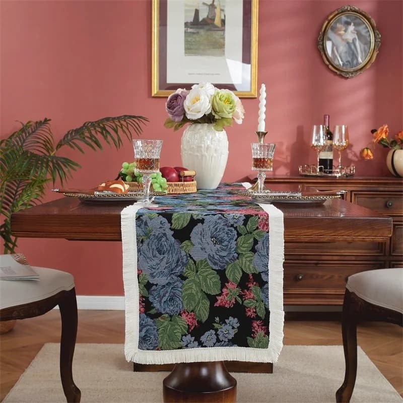 Runner da Tavola in Misto Cotone e Lino Stile Pittura a Olio per Arredo Sala da Pranzo