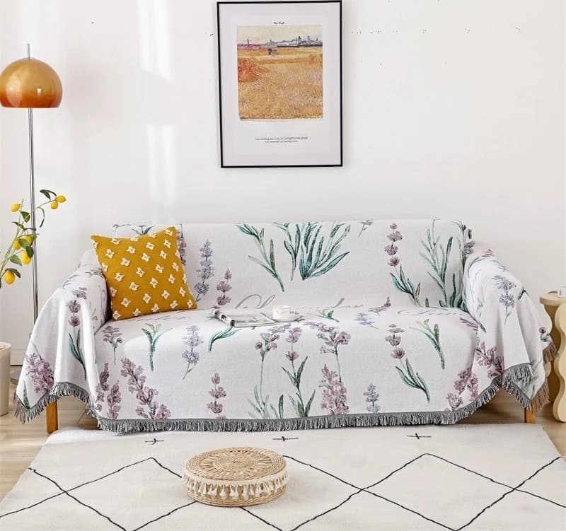 Coperta per divano in misto cotone lavanda francese per divano a tre posti