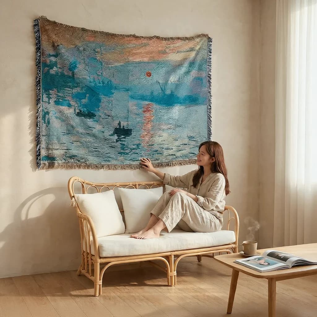 Coperta Arazzo Stile Pittura a Olio per Divano e Decorazione Parete