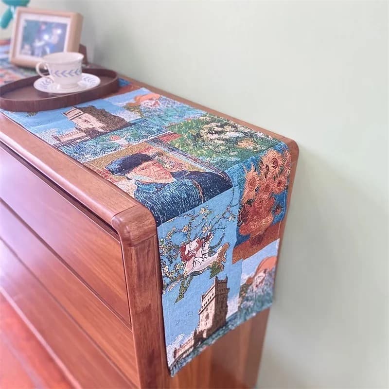 Runner da Tavolo Stile Van Gogh in Misto Cotone e Lino
