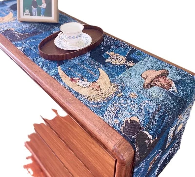 Runner da Tavolo Stile Van Gogh in Misto Cotone e Lino