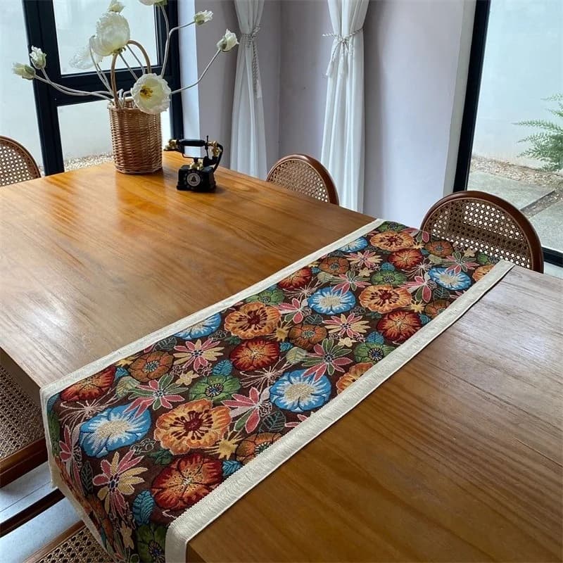 Runner da Tavolo Bohémien in Misto Cotone con Stampa Floreale Decorativa