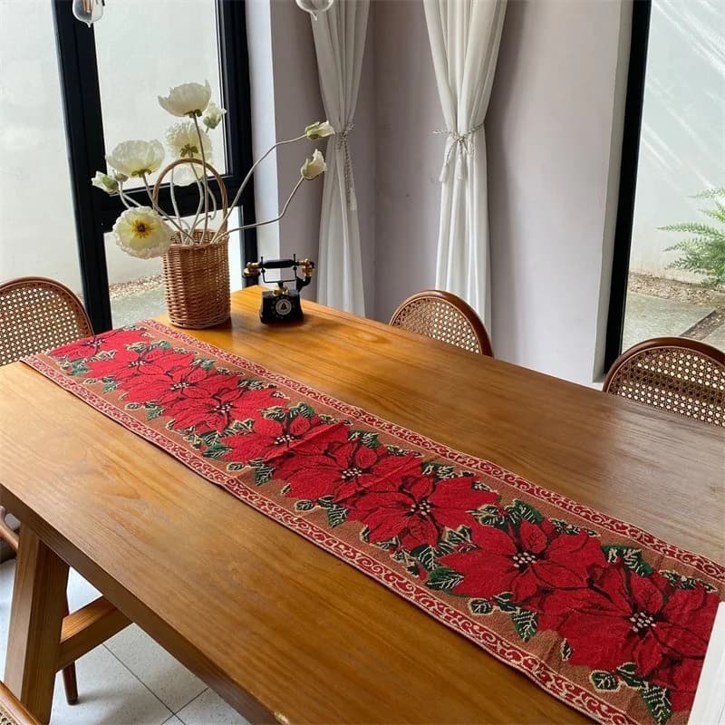 Runner da Tavolo Natalizio Decorazione Festiva Striscia Lunga in Misto Cotone