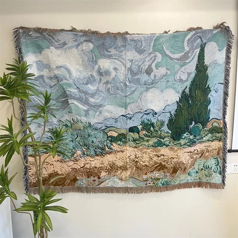 Coperta Tappeto Intrecciato Stile Van Gogh per Divano e Parete