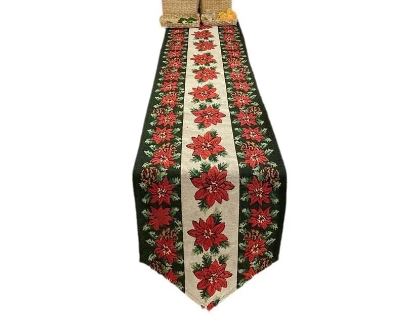 Runner da Tavolo Natalizio con Nappine, Stile Nordico Misto Poliestere Cotone
