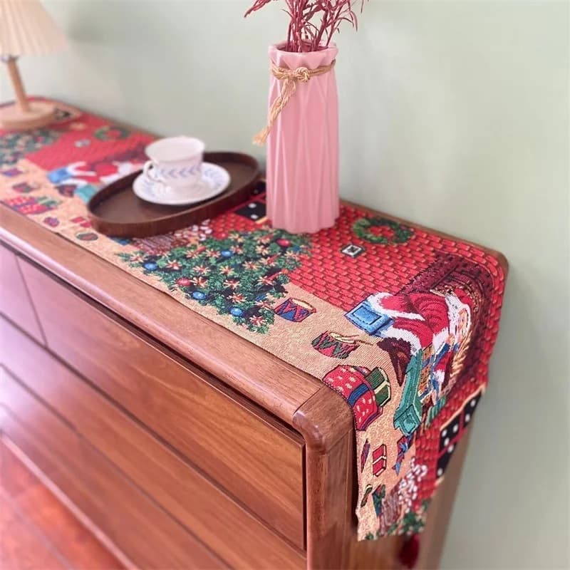 Runner da Tavolo Natale Misto Cotone Lino Decorazione Festiva per Credenza