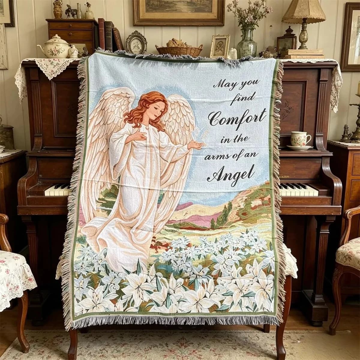 Coperta Decorativa con Motivo Angelo per Divano e Parete