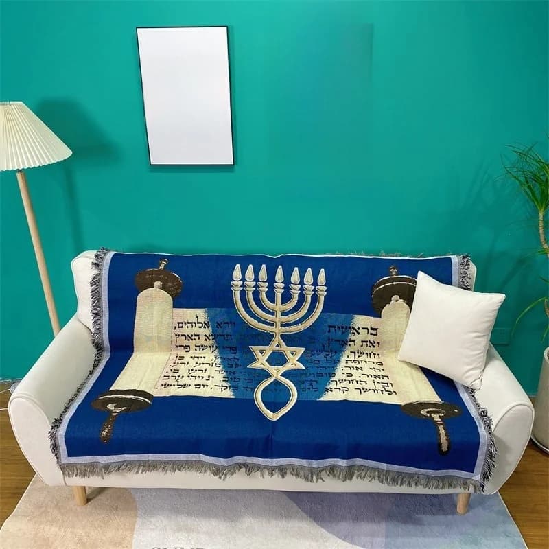 Coperta per Divano in Maglia Stile Mediterraneo con Frange