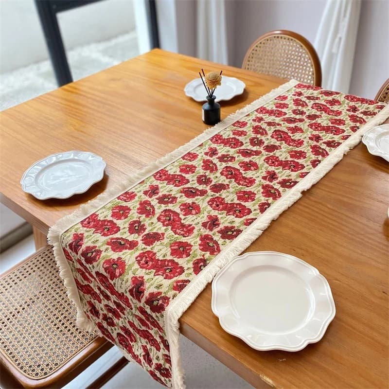 Runner da Tavolo Floreale in Misto Cotone per Arredamento Sala da Pranzo