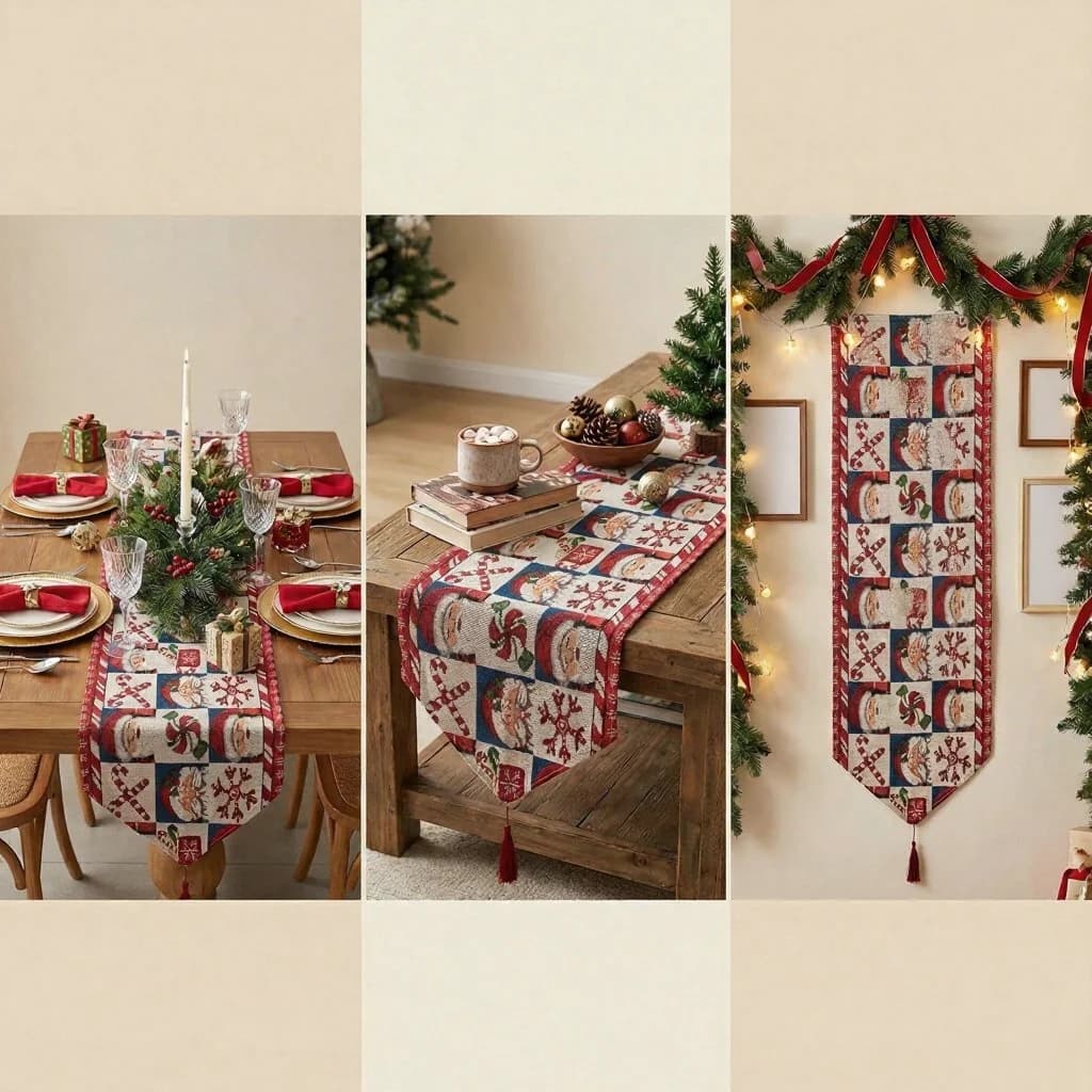 Runner da Tavola Natalizio Decorazione Festiva per Tavolo e Mobile