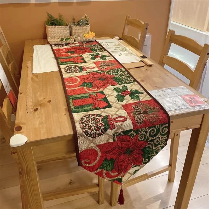 Runner da Tavolo Natalizio Misto Cotone Decorazioni Festive