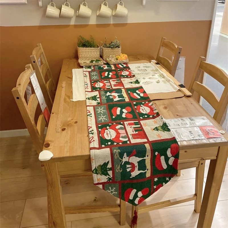 Runner da Tavolo Natalizio Decorazione Festiva Striscia Lunga in Misto Cotone