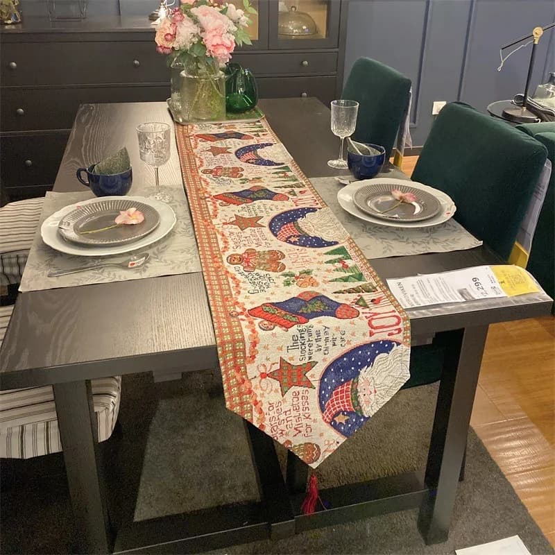 Runner da Tavolo Natalizio Decorazione Festiva in Tessuto Misto Cotone