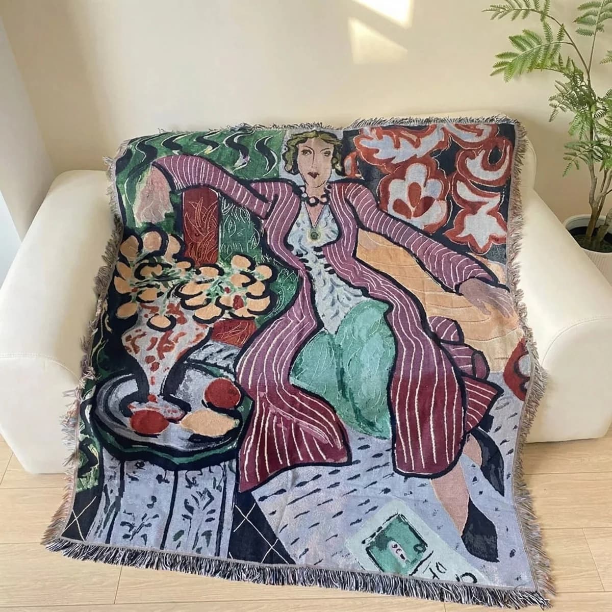 Coperta Arazzo Intrecciato in Stile Matisse per Decorazione Pareti