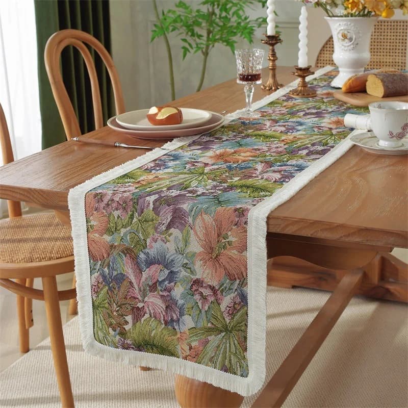 Runner da Tavola in Cotone e Lino Stile Americano con Nappine