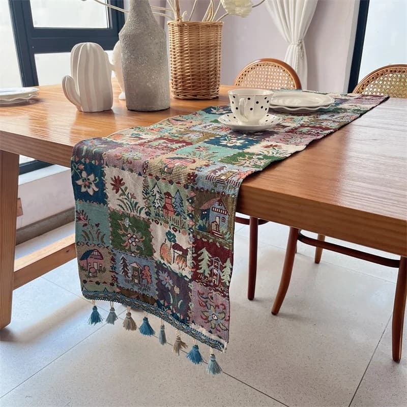 Runner da tavola stile americano in misto cotone con nappe