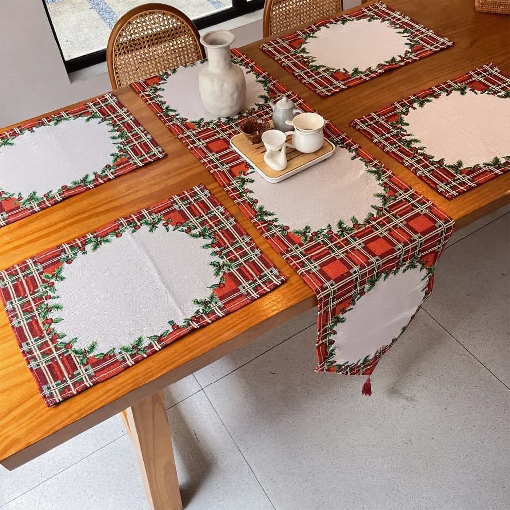 Set Runner da Tavola e Tovagliette Natalizie Stile Nordico Mistura Poliestere Cotone