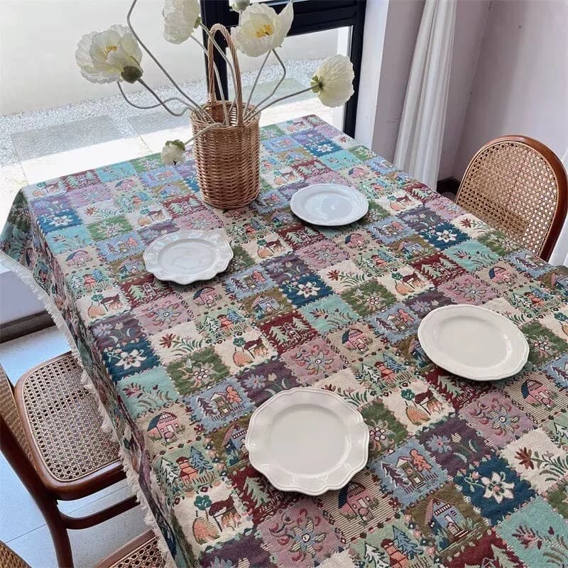 Runner e tovaglia decorativa jacquard floreale rustica