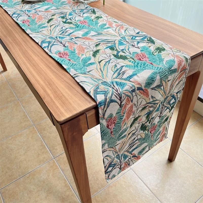 Runner da Tavola Decorativo in Misto Cotone con Motivo Foglie Stile Americano