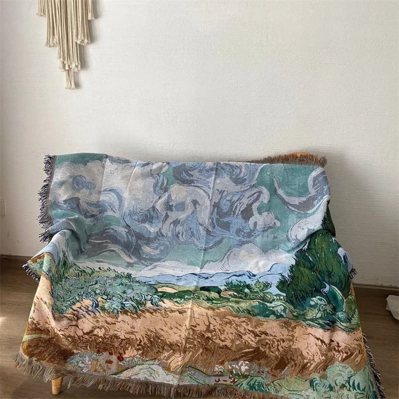 Coperta Decorativa per Divano in Misto Cotone con Stampa Arte Astratta