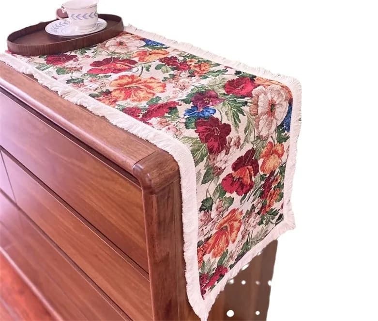 Runner da Tavola Stile Country in Misto Cotone con Decoro Floreale