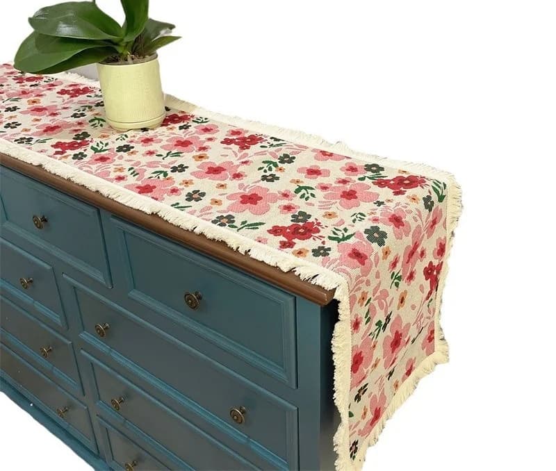 Runner da Tavola Stile Country Americano in Cotone Misto con Decorazione Floreale
