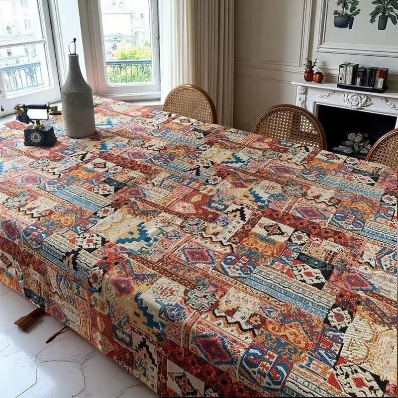 Tovaglia Jacquard Bohémien Retrò con Motivo Geometrico