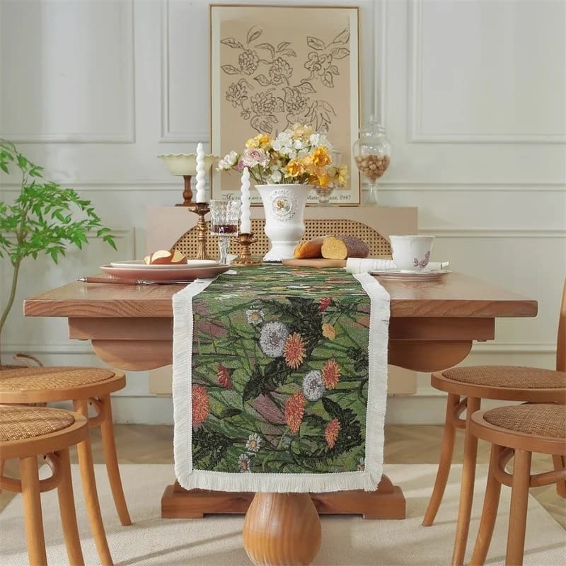 Runner da Tavolo in Jacquard Misto Cotone Motivo Floreale