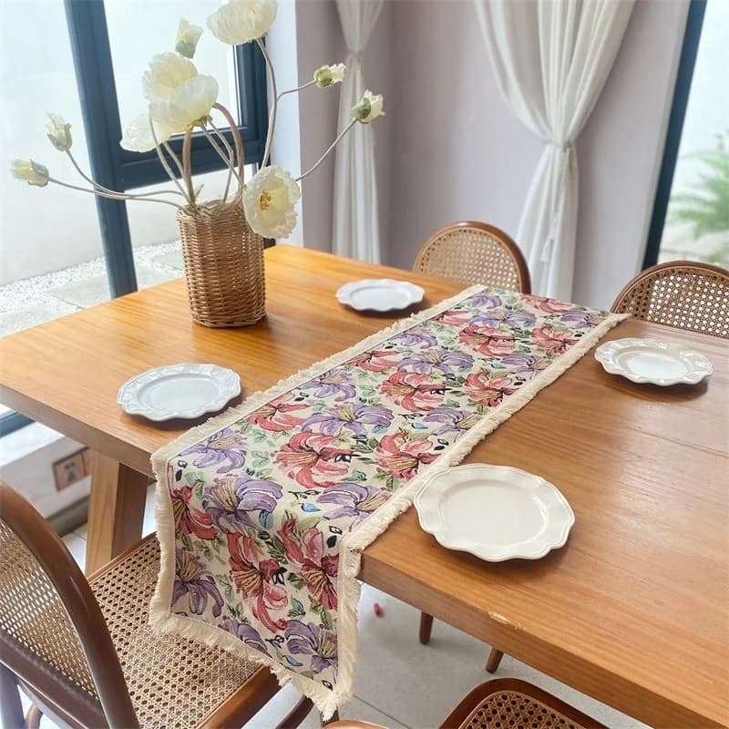 Runner da Tavolo Jacquard Floreale Stile Country Americano per Sala da Pranzo