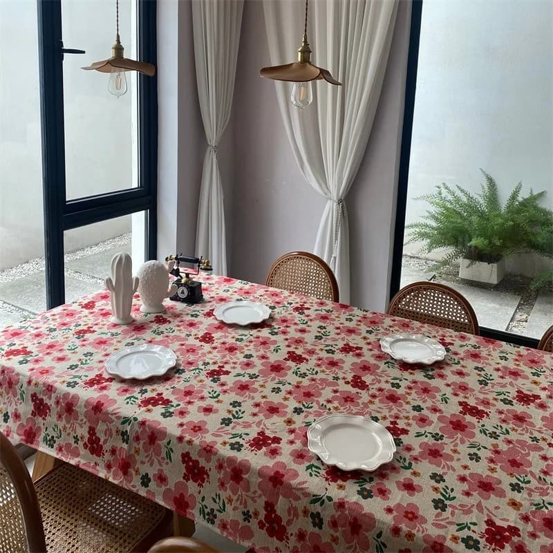Tovaglia Rettangolare Jacquard Floreale Rosa in Misto Cotone