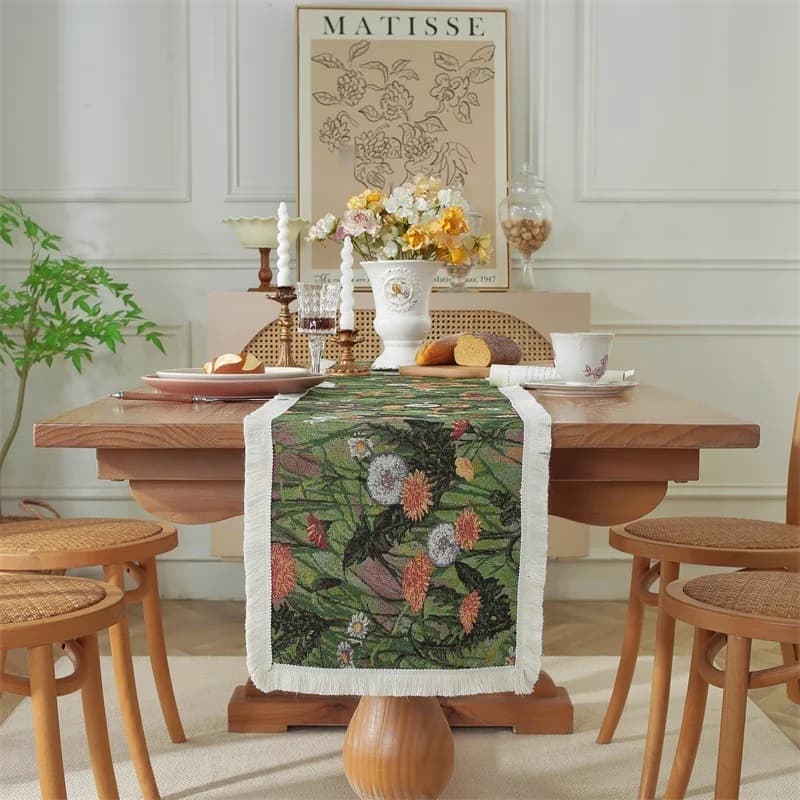 Runner da Tavolo in Jacquard Misto Cotone Motivo Floreale