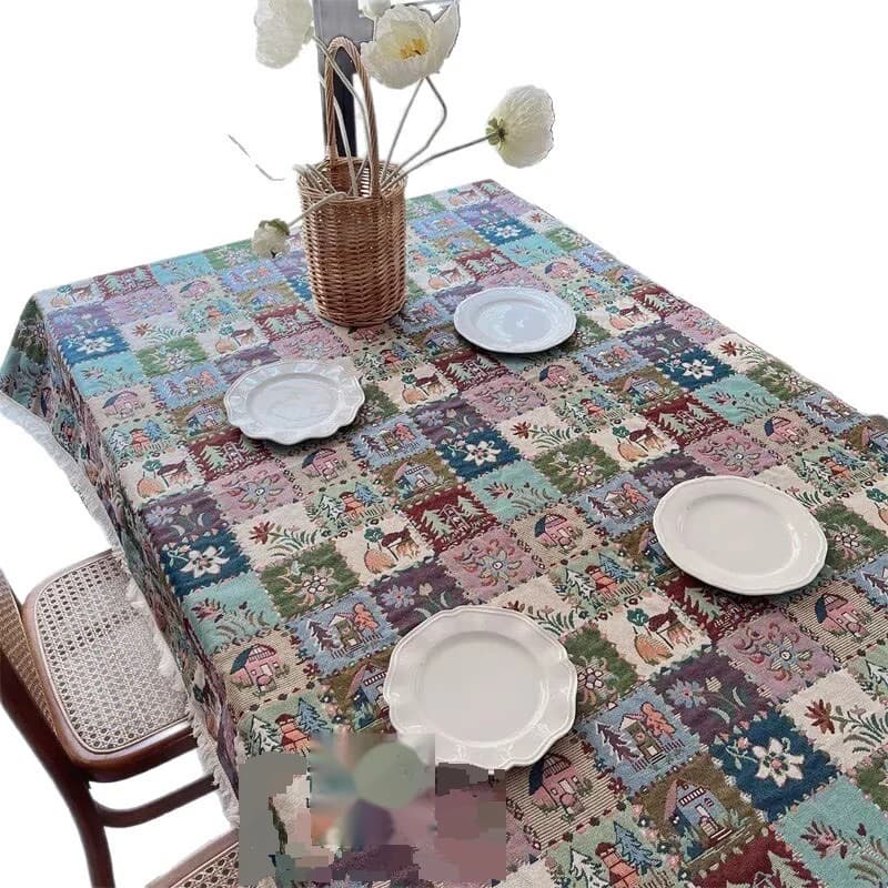 Runner e Tovaglia in Misto Cotone con Motivo Jacquard Floreale