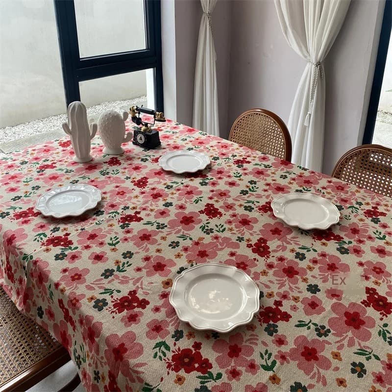 Tovaglia Rettangolare Jacquard Floreale Rosa in Misto Cotone