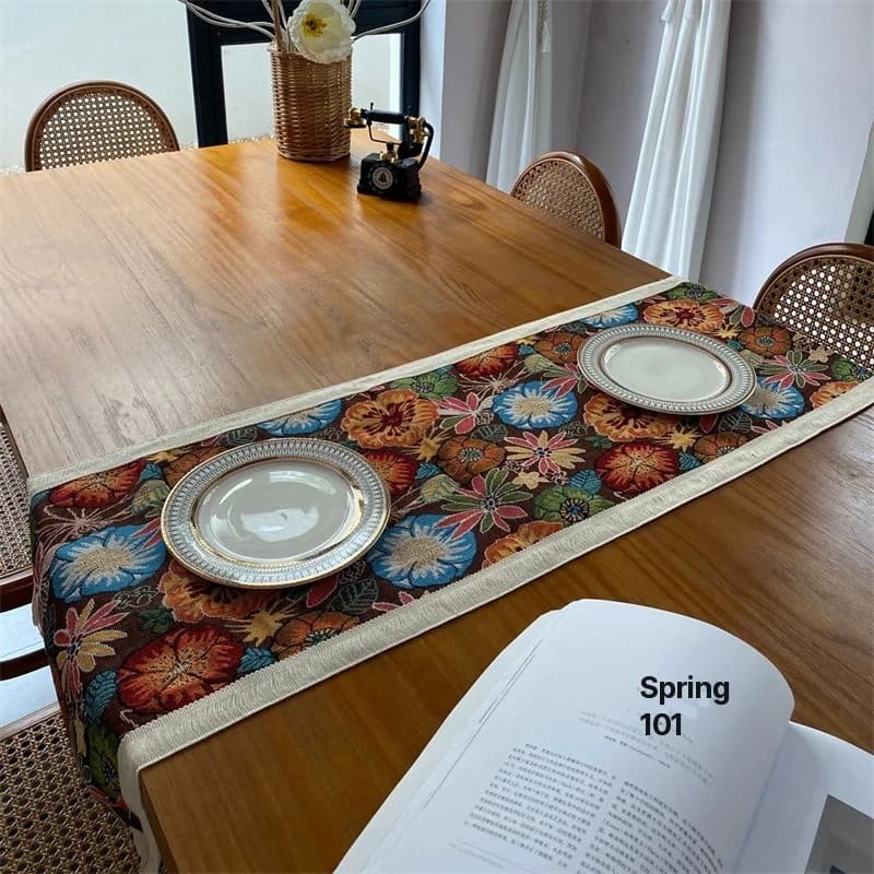 Runner da Tavolo Bohémien in Misto Cotone con Stampa Floreale Decorativa
