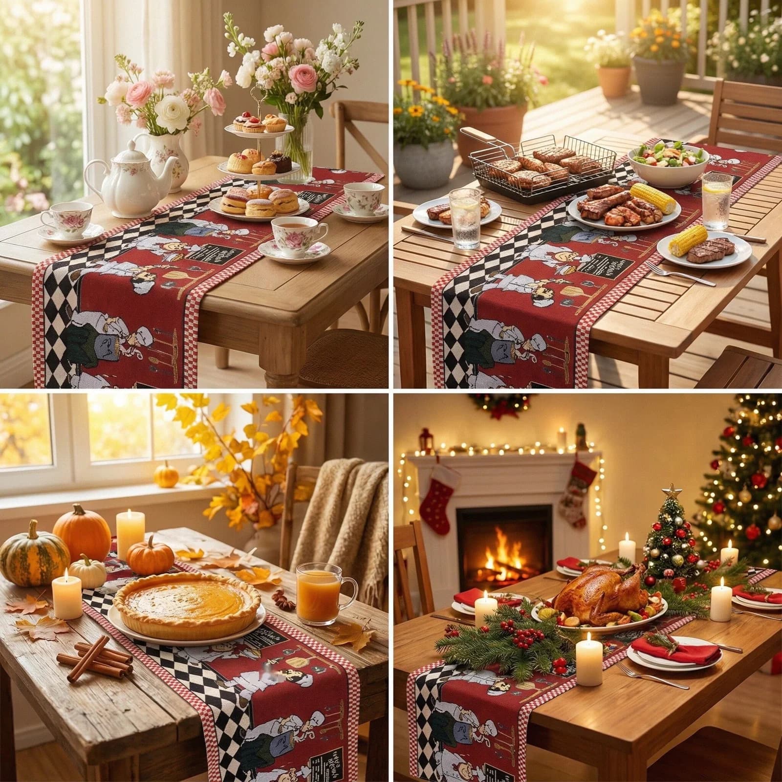 Runner da Tavola Natalizio Decorazione Festiva per Tavolo da Pranzo e Mobile