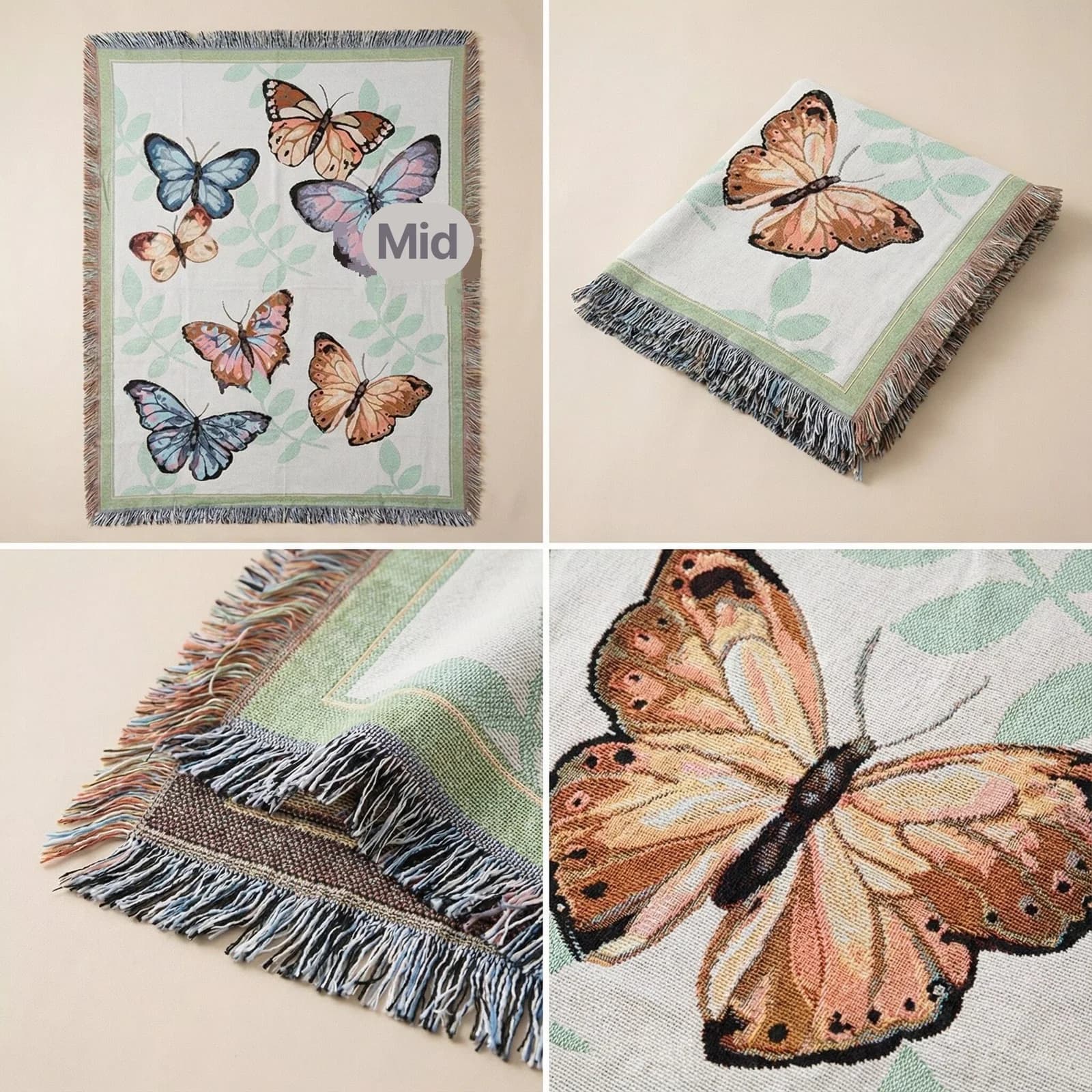 Coperta in Misto Cotone con Nappine per Divano e Letto, 130x160cm