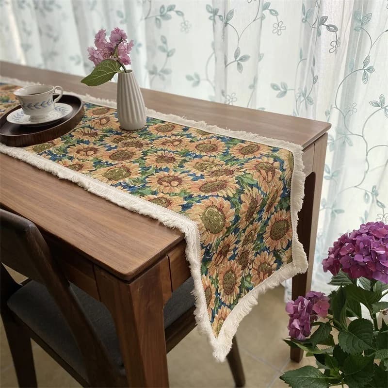 Runner da Tavola in Cotone e Lino Floreale per Arredo Sala da Pranzo