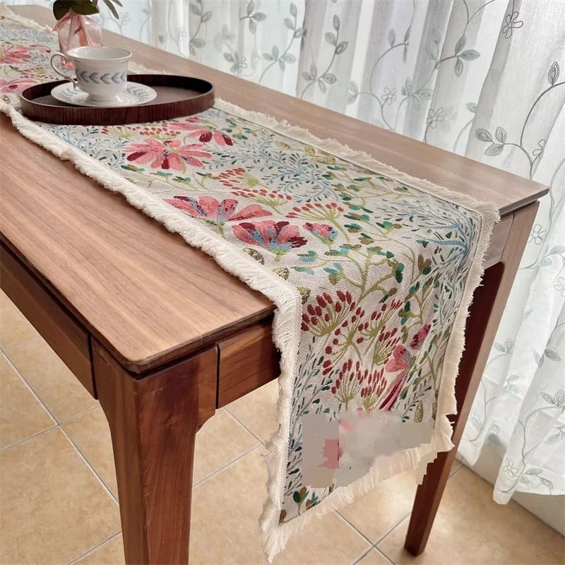 Runner da Tavola in Misto Cotone Stile Nordico con Motivo Floreale