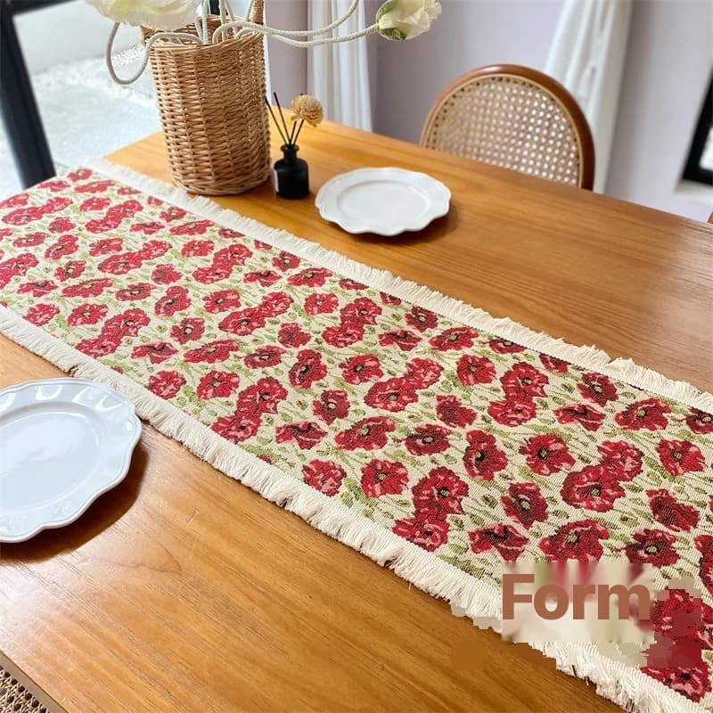 Runner da Tavolo Floreale in Misto Cotone per Arredamento Sala da Pranzo