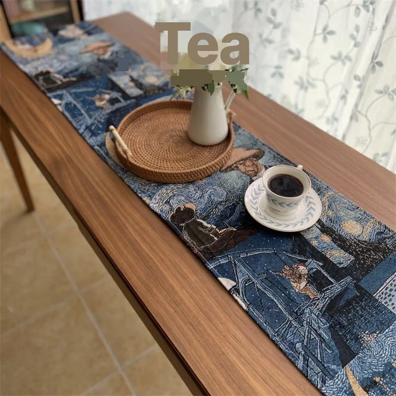Runner da Tavola in Stile Van Gogh in Misto Cotone e Lino per Arredamento Casa