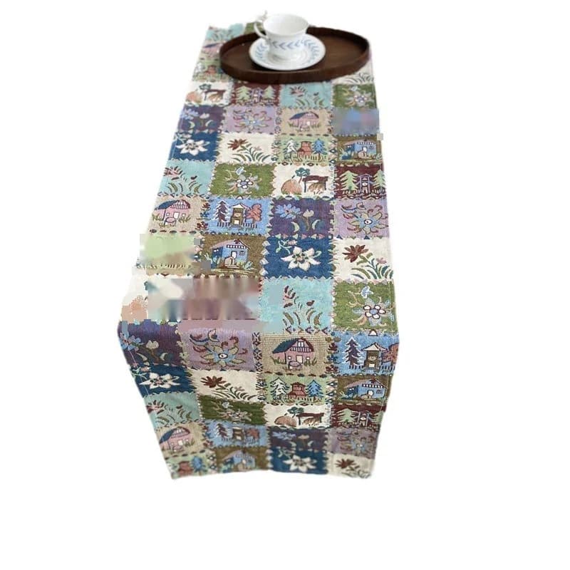 Runner da Tavolo in Misto Cotone e Lino Decorazione Rustica Floreale Farfalla