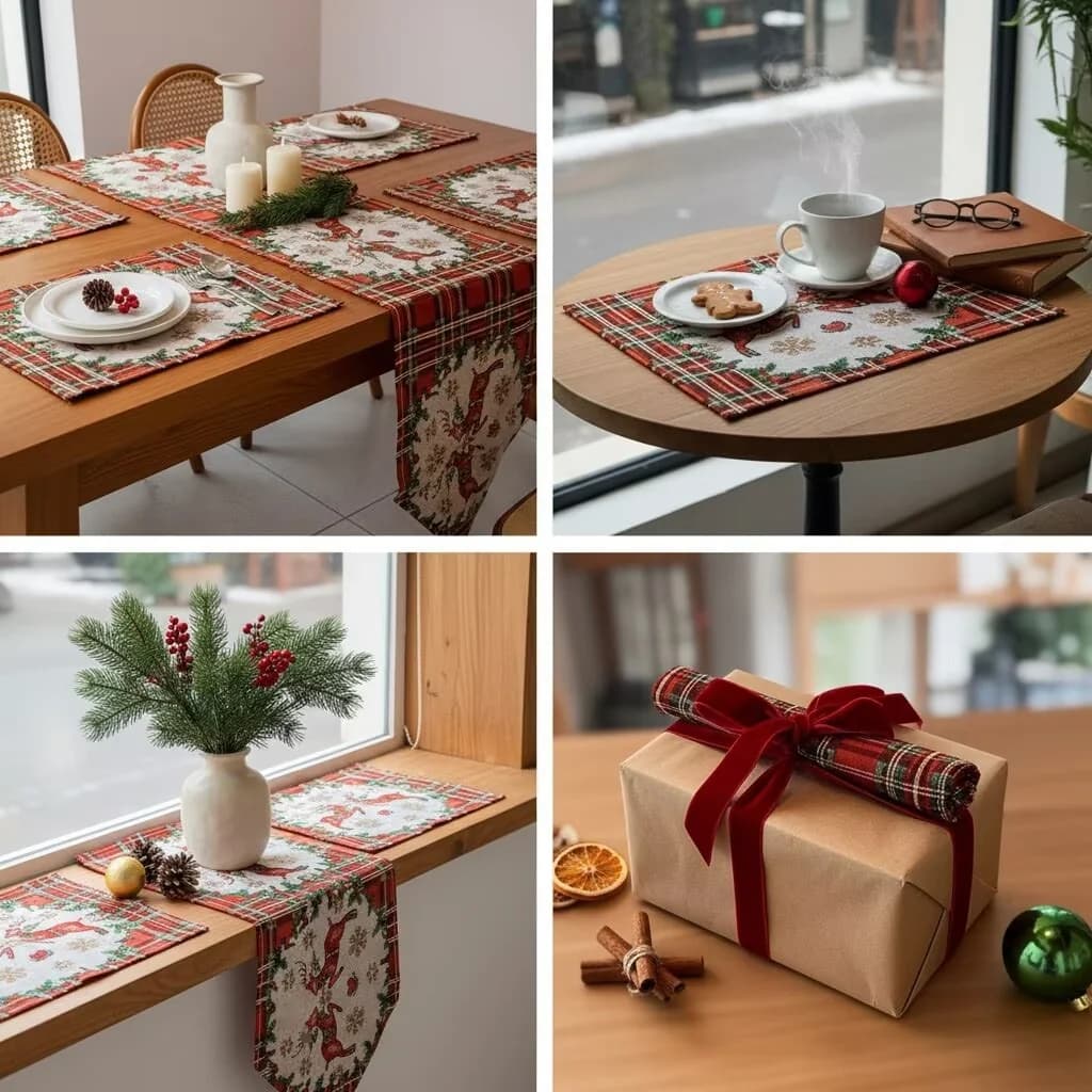 Runner da Tavola Natalizio in Misto Cotone Decorativo per Pranzo