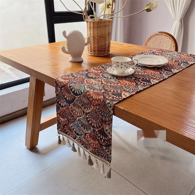Runner da tavola stile americano in misto cotone con nappe