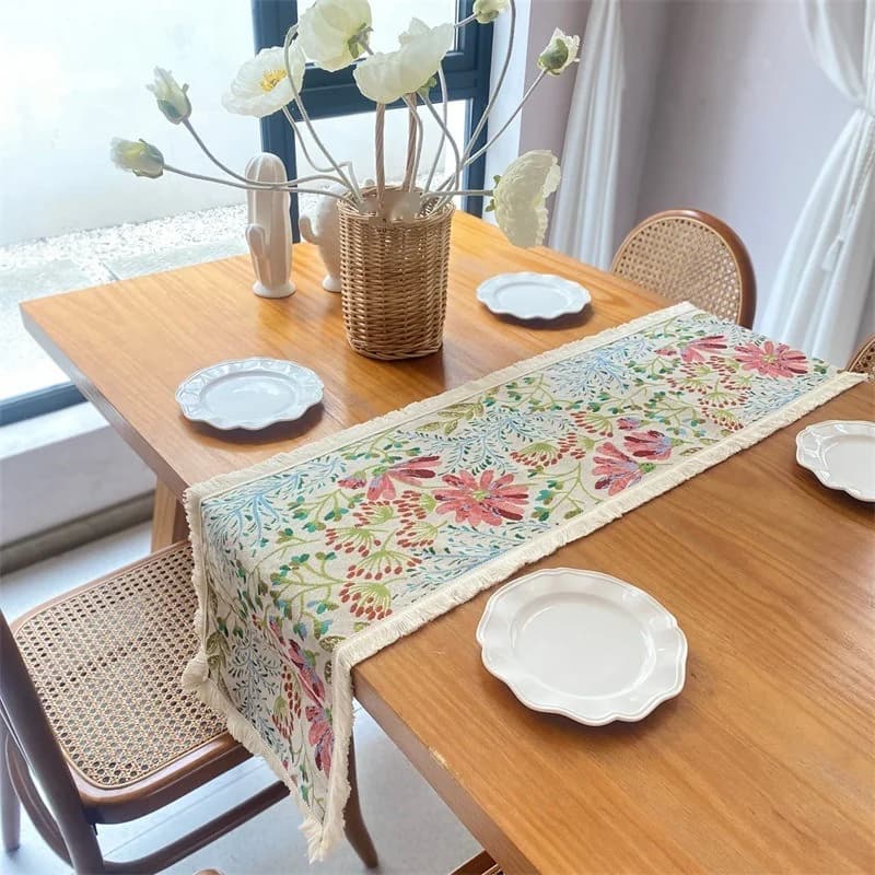 Runner da Tavolo Jacquard Floreale Stile Country Americano per Sala da Pranzo