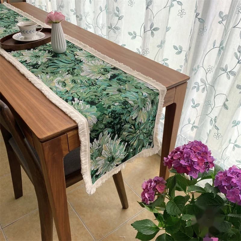 Runner da Tavolo Jacquard in Misto Cotone con Motivo Floreale per Arredo Sala da Pranzo