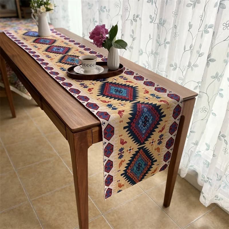 Runner da Tavola Geometrico in Cotone e Lino per Pranzo e Fotografia
