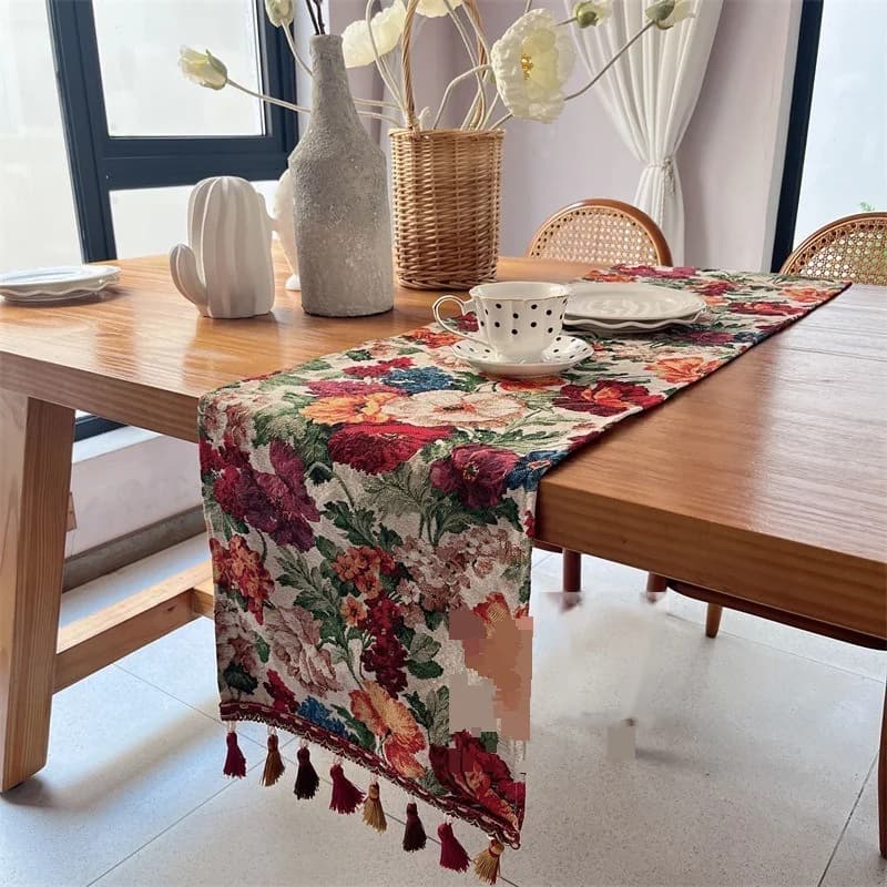 Runner da Tavolo in Mistura Cotone con Stampe Farfalle e Floreali